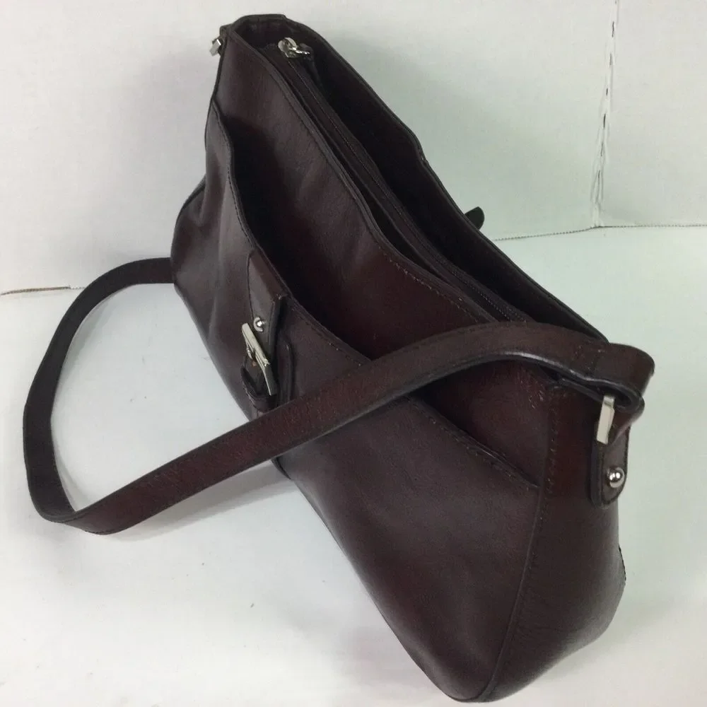 Etienne Aigner Retro Maroon Leather‎ HandBag Purse Crossbody Pockets Zipup